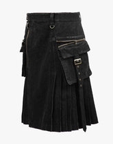 Men's Gothic rave punk kilt in black denim - Scottish Kilt Jacket™ USA-UK